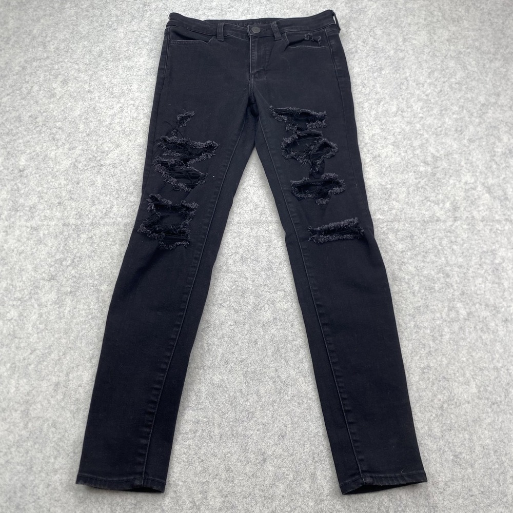 American Eagle Outfitters Jeans Womens 8 (29x28) Black Skinny Distressed
